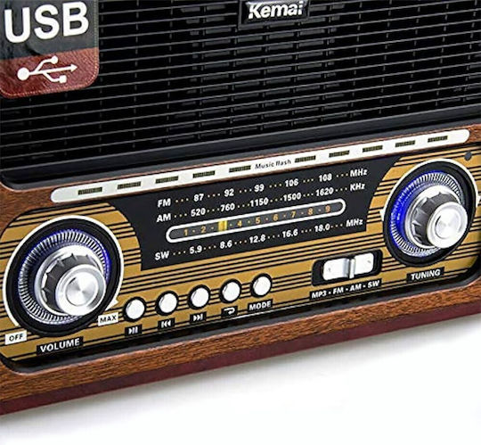 KEMAI MD-1800 BT Tabletop Radio Rechargeable with Bluetooth and USB Brown