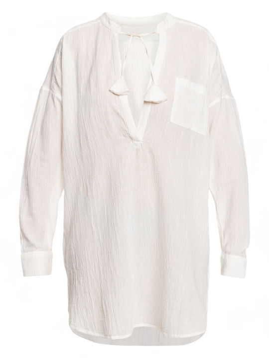 Shoreline Lights Summer Mini Shirt Dress White