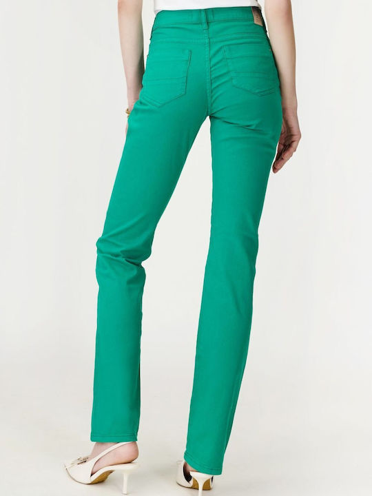 Sarah Lawrence Women's High-waisted Trousers from Gabardine in Straight Line Green