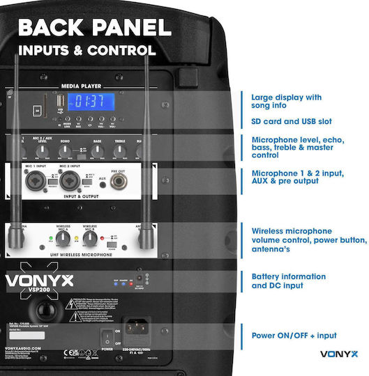 Vonyx Boxă Karaoke cu Microfoane Wireless VSP200 174.030 Negru