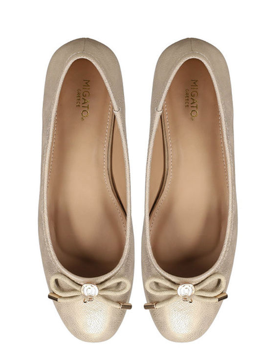 Migato Synthetic Leather Ballerinas Gold