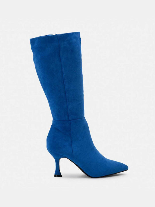 Bozikis Suede Γυναικείες Μπότες με Ψηλό Τακούνι Μπλε