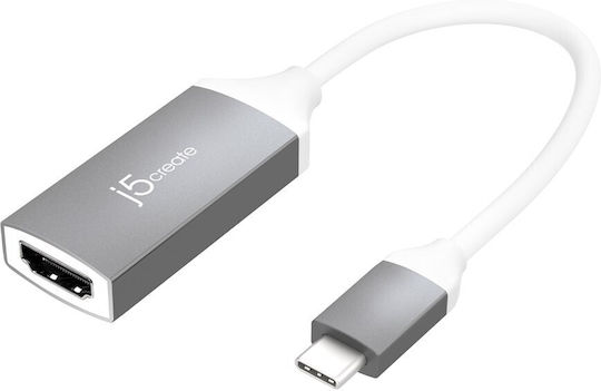 J5 Create Μετατροπέας USB-C male σε HDMI female Ασημί 1τμχ (JCA153G-N)