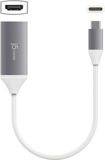 J5 Create Μετατροπέας USB-C male σε HDMI female Ασημί 1τμχ (JCA153G-N)