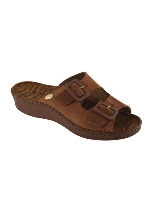 Scholl Anatomic Leather Women's Sandals Tabac Brown