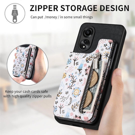 Oppo A93 5g/a74 5g/a54 5g Retro Painted Zipper Wallet Back Phone Case Black