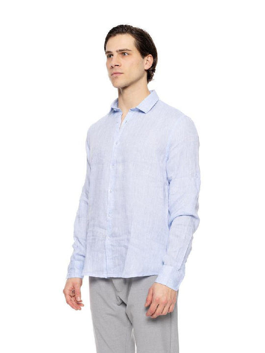 Smart Men's Shirt Long Sleeve Linen Sky Blue