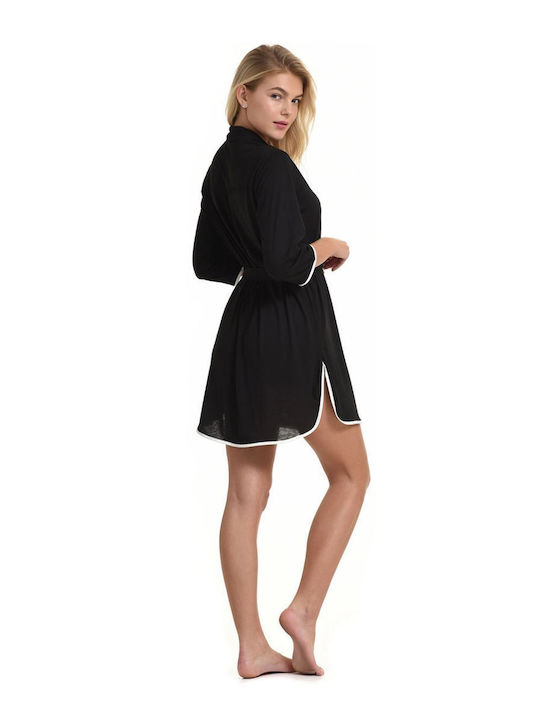 Miss Rosy Damen-Nachthemd mit Knöpfen Infinity Schwarz