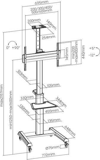 Sbox FS-446-2 Βάση Τηλεόρασης Δαπέδου έως 70" και 70kg Ασημί