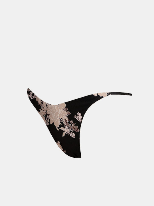 Rock Club Peony Print Bikini Slip Schwarz