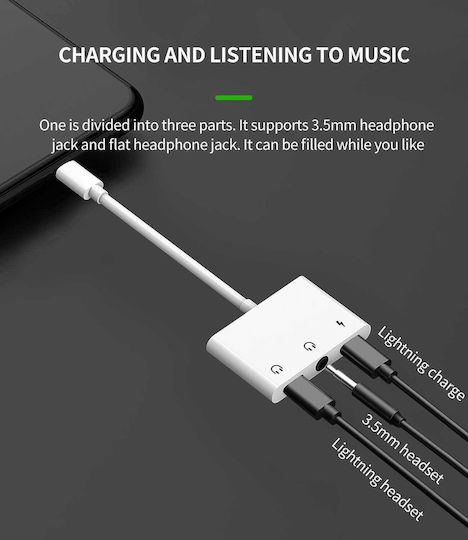 Apple Μετατροπέας Lightning male σε 3.5mm / Lightning female Λευκό 1τμχ 1000-42170140