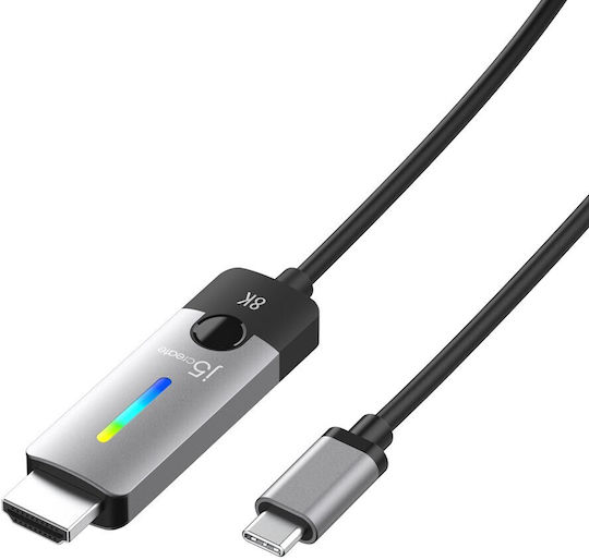 J5 Create HDMI 2.1 Ultra High Speed 48Gbps 4K 120Hz HDR VRR Cable HDMI Male - HDMI Male Length 1.8m Silver