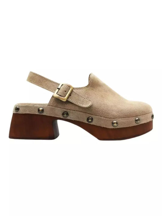 ΔΞΟΣ Leder Mules mit Absatz in Braun Farbe