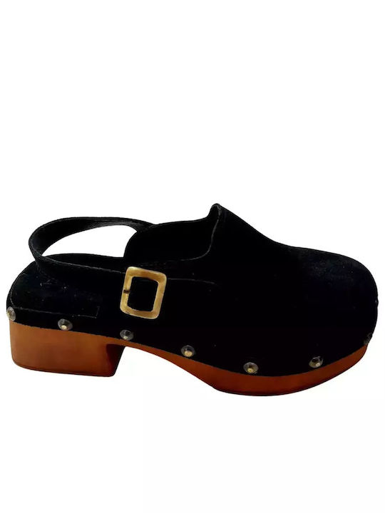 ΔΞΟΣ Δεos Leder Mules mit Absatz in Schwarz Farbe