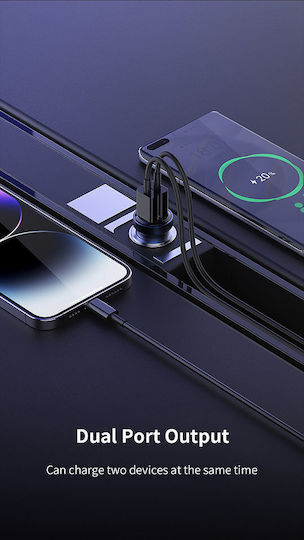 Recci Încărcător Auto 15.5W cu Porturi: 2xUSB Albastru Culoare