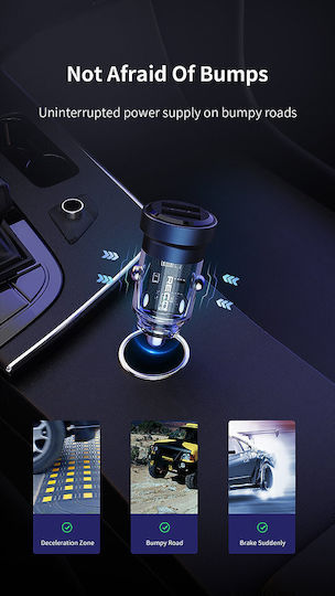 Recci Încărcător Auto 15.5W cu Porturi: 2xUSB Albastru Culoare