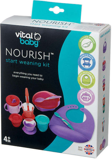 Vital Baby Комплект за Хранене от Пластмаса Лилав 4бр за 4+ месеци