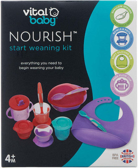 Vital Baby Комплект за Хранене от Пластмаса Лилав 4бр за 4+ месеци