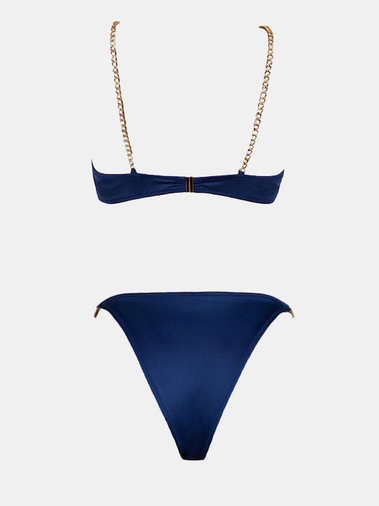 Set Bikini mit Abnehmbarer Verstärkung Blau