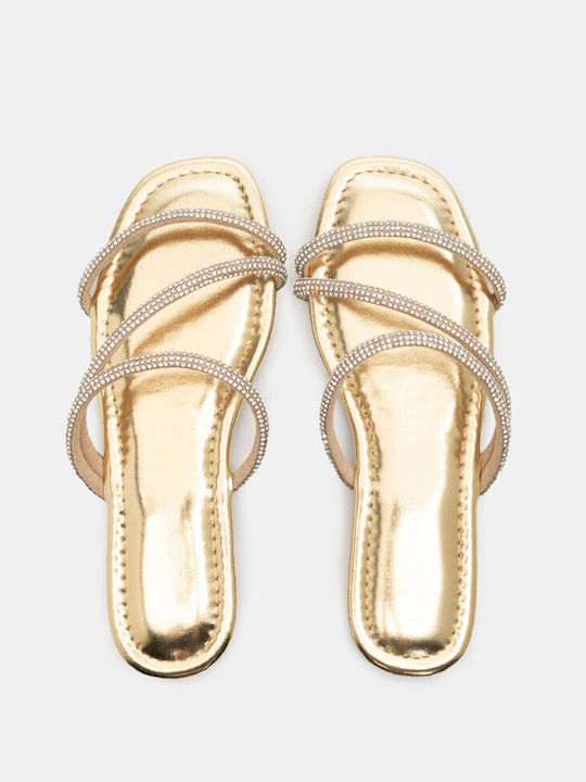 Luigi Synthetic Leather Women's Sandals with Strass Gold