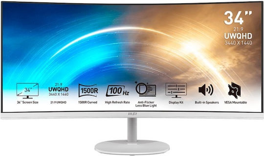 MSI PRO MP341CQWDE Ultrawide VA Curved Gaming Monitor 34" QHD 3440x1440 with Response Time 4ms GTG