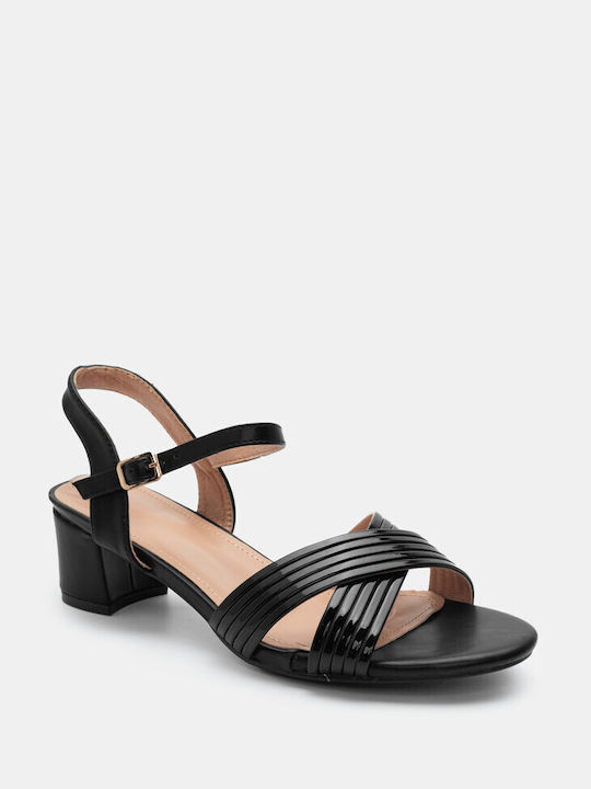 Luigi Synthetic Leather Women's Sandals Black with Medium Heel