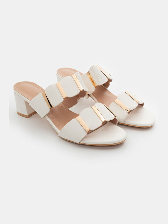 Luigi Synthetic Leather Women's Sandals White with Medium Heel