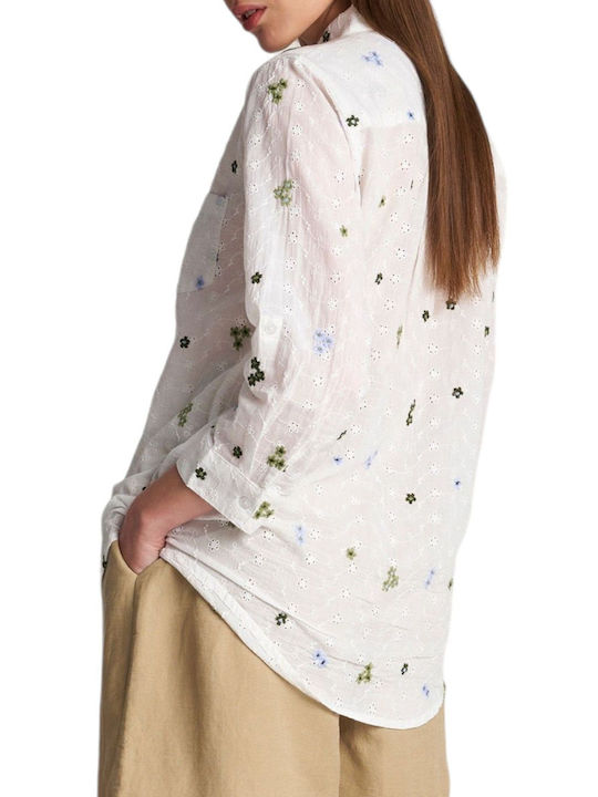 Attrattivo Women's Floral Long Sleeve Shirt Off White