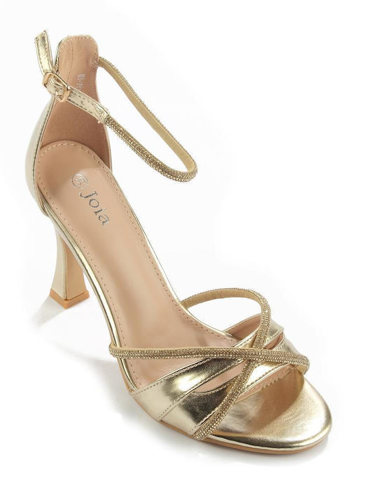 Fshoes Damen Sandalen mit Dünn hohem Absatz in Gold Farbe