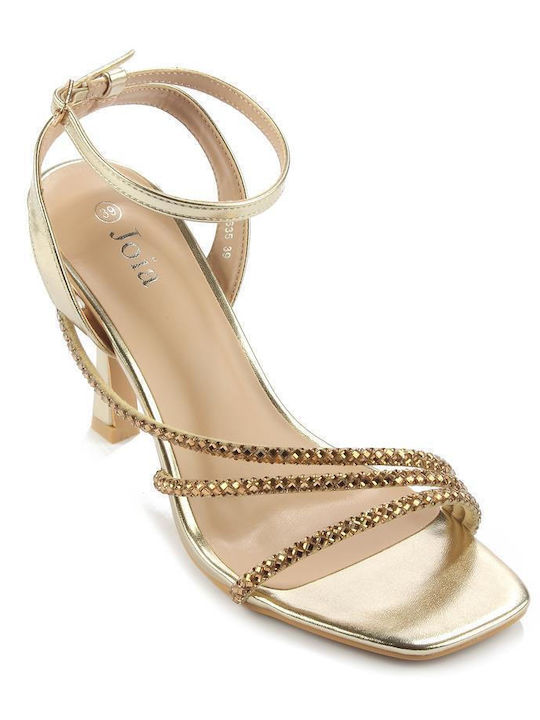 Fshoes Damen Sandalen mit Dünn hohem Absatz in Gold Farbe