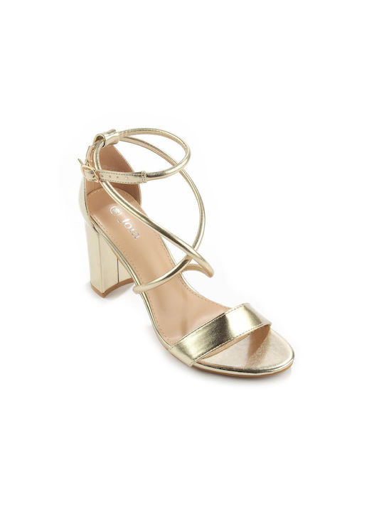 Fshoes Synthetic Leather Women's Sandals with Ankle Strap Gold