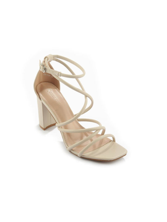 Fshoes Women's Sandals Beige with High Heel