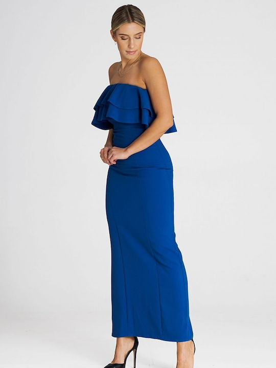 Figl Evening Dress with Ruffle Blue