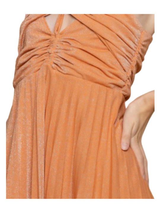 Καλοκαιρινό Mini Φόρεμα Ντραπέ Πορτοκαλί