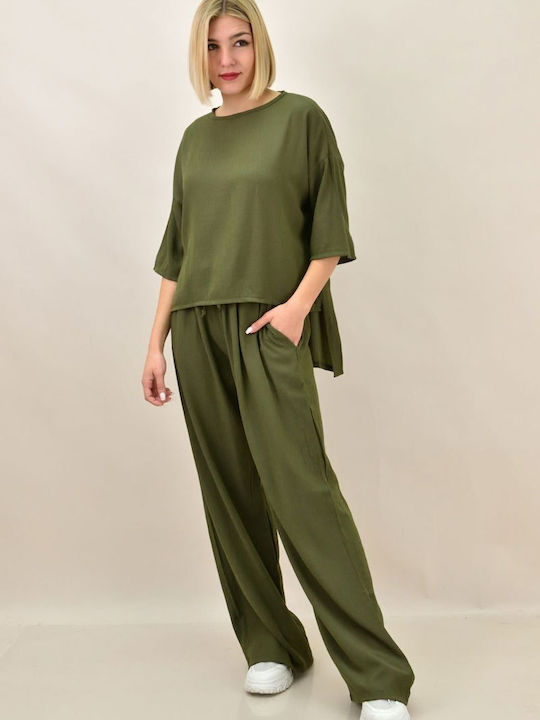 Potre Women's Olive Set with Trousers with Elastic