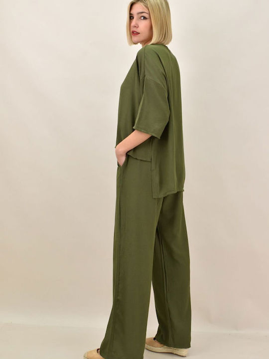 Femei Olive Set cu Pantaloni cu elastic
