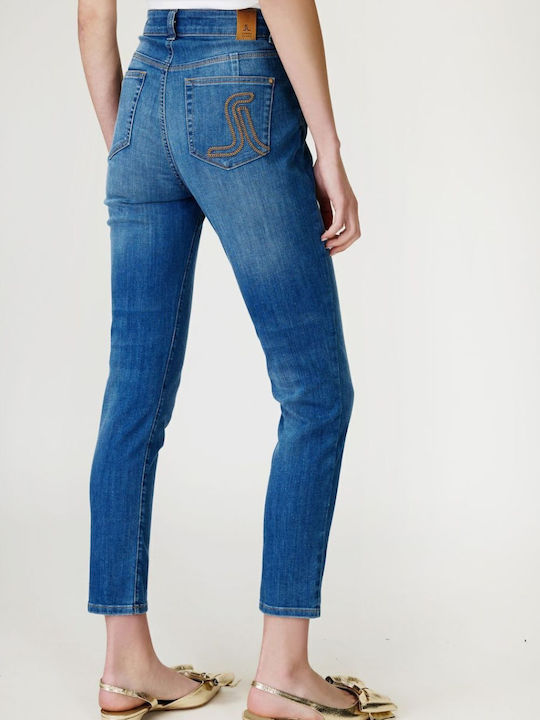 Hoch tailliert Damenjeans in Gerader Linie Blue