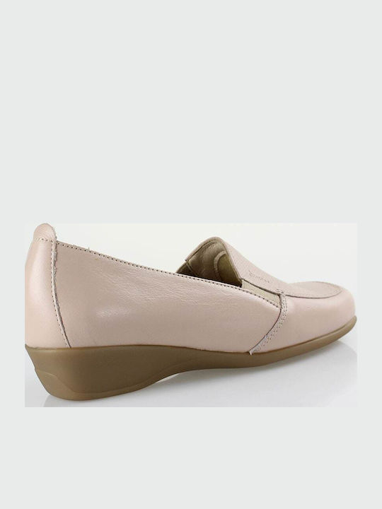 Leather Women's Loafers in Beige Color