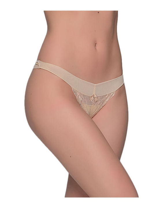 FMS Cotton Women's String with Lace Beige