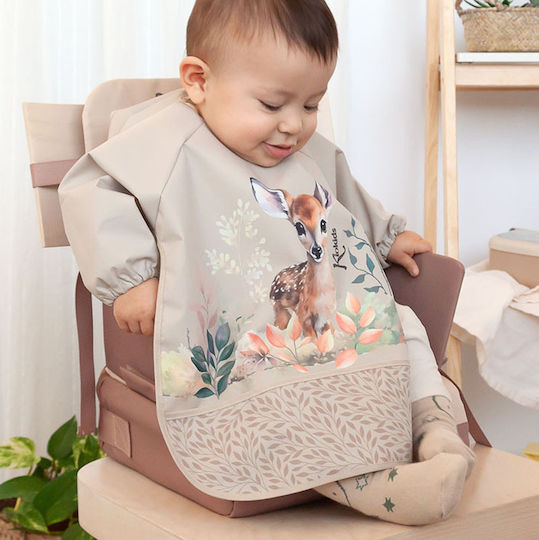 Kiokids Αδιάβροχη Ποδιά Υφασμάτινη με Αυτοκόλλητο, Τσέπη & Μανίκια μπεζ για 4 m+