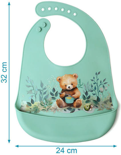 Kiokids Waterproof Bib Silicone with Button & Pocket Mint for 4 m+
