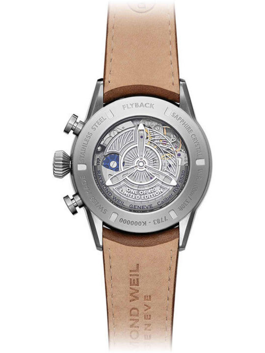 Raymond Weil Freelancer Ανδρικό Ρολόι 42mm Χρονογράφος Αυτόματο με Καφέ Δερμάτινο Λουράκι
