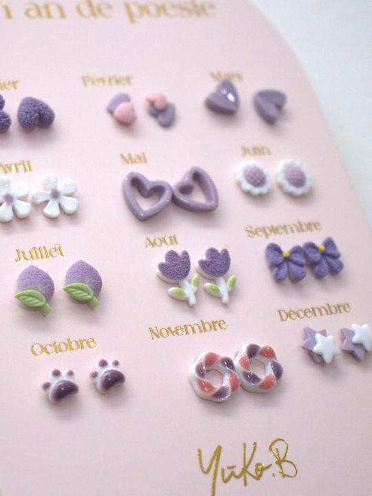 Yuko.b Card 12 Pairs of Earrings A Year Purple Poetry