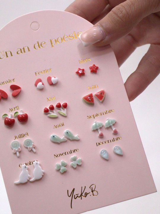 Yuko.b Card 12 Pairs of Earrings A Year Red Poetry