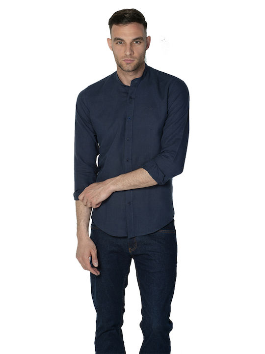 Dors Men's Shirt Long Sleeve Linen dark blue