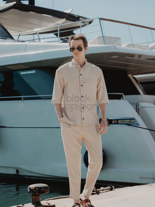 Long Sleeve Overshirt In Wide Line Beige