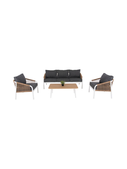 Set Cameră De Zi Pentru Exterior Drimm 4 Piese Albe Cu Perne