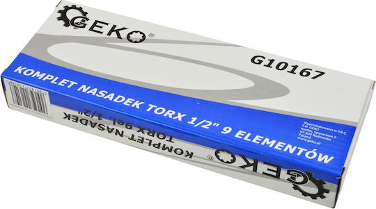 Geko Καρυδάκια Torx με Καρέ Υποδοχής 1/2" Σετ 9τμχ