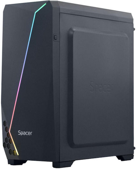 Spacer Flash Gaming Midi Tower Κουτί Υπολογιστή με Πλαϊνό Παράθυρο και RGB Φωτισμό Μαύρο