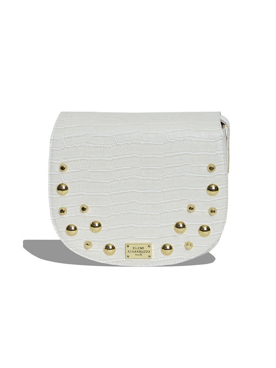 Elena Athanasiou Croco Crossbody Xl Geantă de damă Albă